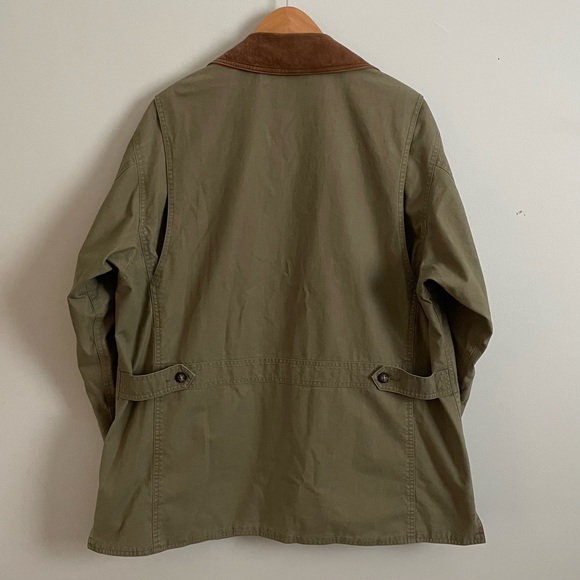 Vintage L.L. Bean Barn Coat in Olive Green with Leather Collar, Petite Large - Picture 2 of 12